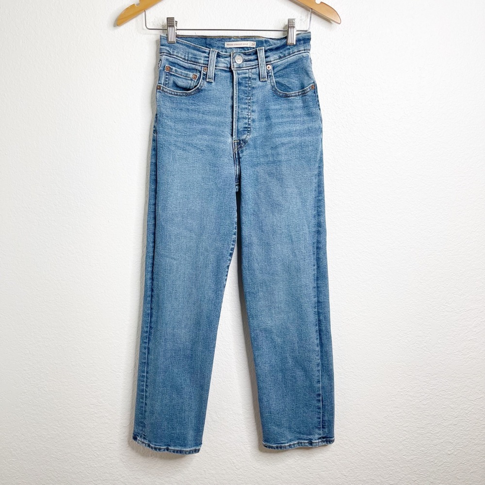 Levis Ribcage Straight Ankle Jeans Womens 24 Ultra High Rise Medium Wash Blue